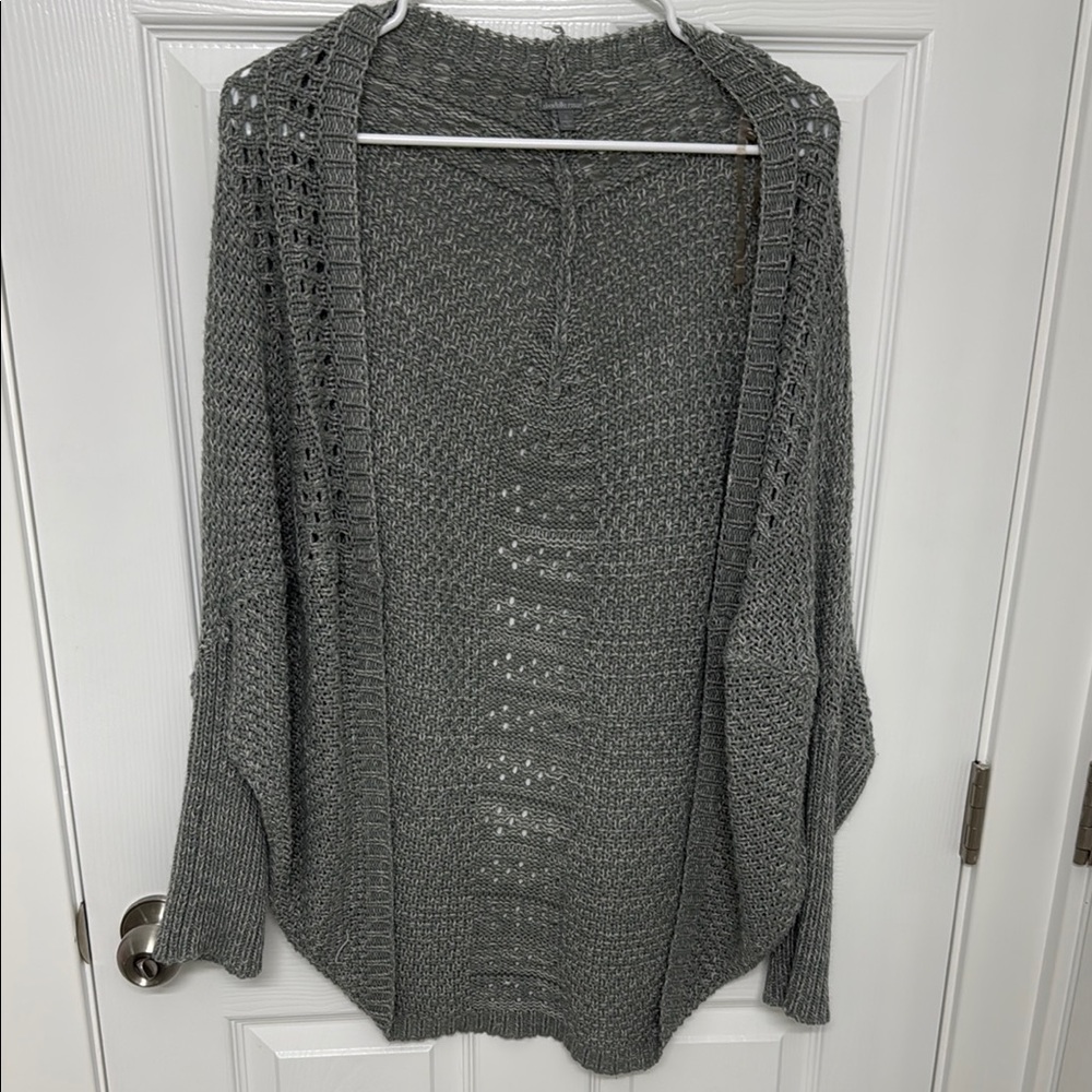 Gray Open-Front Cardigan with Textured Knit